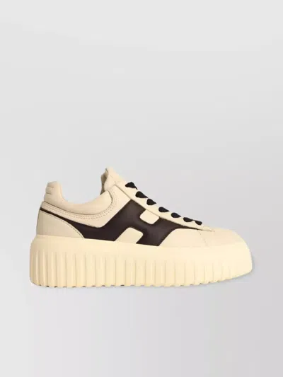 Hogan 'stripes' Leather Platform Sneakers With Contrast Panel