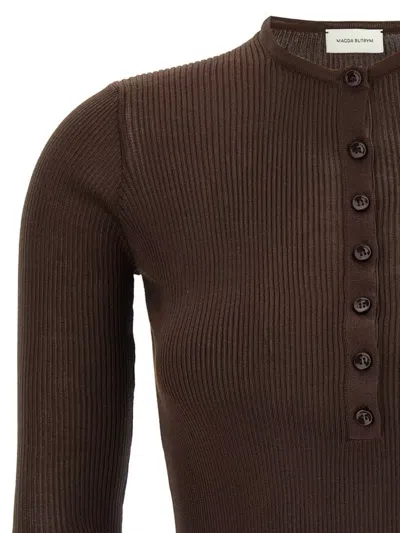 Magda Butrym Luxe Silk Knit Sweater In Brown