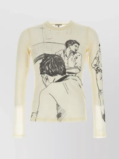 Jw Anderson Sheer Crew Neck Illustrated Long Sleeve T-shirt In Neutral