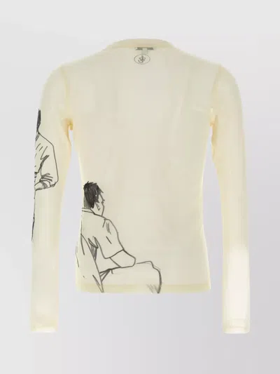 Jw Anderson Sheer Crew Neck Illustrated Long Sleeve T-shirt In Neutral