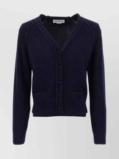 Victoria Beckham Navy Blue Stepped Hem Cardigan