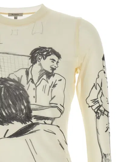 Jw Anderson Sheer Crew Neck Illustrated Long Sleeve T-shirt In Neutral