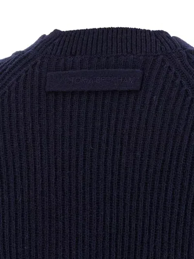 Victoria Beckham Navy Blue Stepped Hem Cardigan