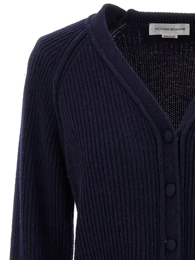 Victoria Beckham Navy Blue Stepped Hem Cardigan