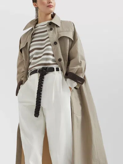 Brunello Cucinelli Trench Coat Belted Back Vent In Neutral