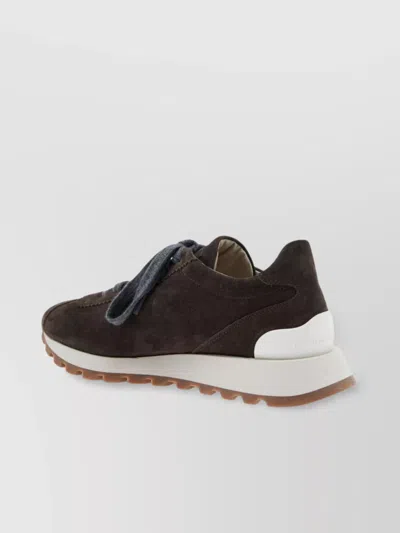 Brunello Cucinelli Suede Leather Sneakers With Contrasting Laces In Brown