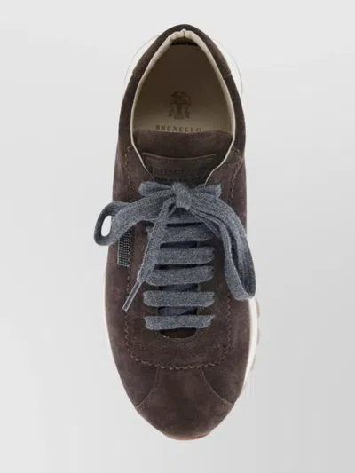 Brunello Cucinelli Suede Leather Sneakers With Contrasting Laces In Brown