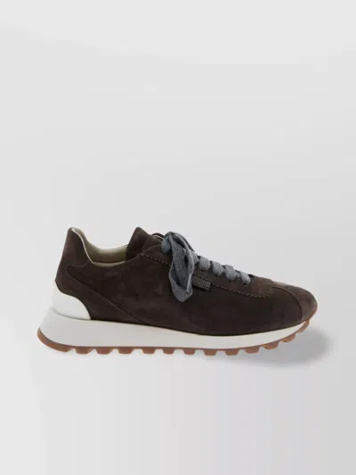 Brunello Cucinelli Suede Leather Sneakers With Contrasting Laces In Brown