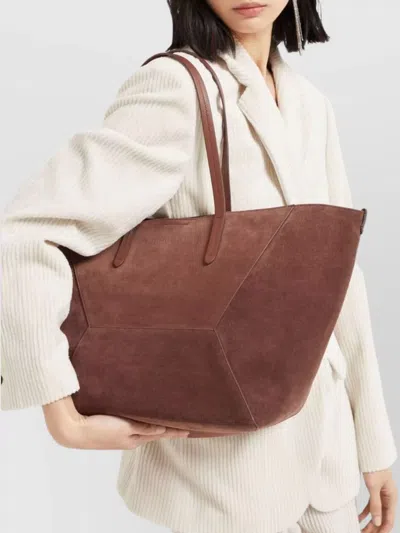Brunello Cucinelli Folded Geometric Suede Tote Bag