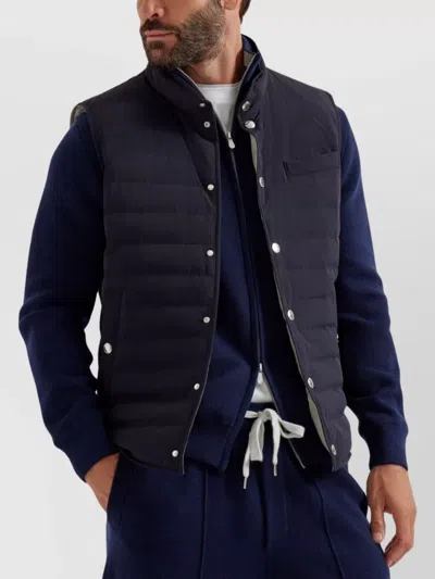 Brunello Cucinelli Quilted High Neck Sleeveless Jacket In Blue