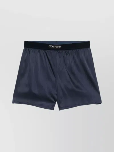 Tom Ford Silk Shorts With Elasticated Waistband And Satin Finish In Blue