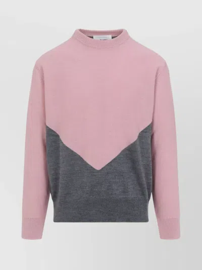 Jil Sander High Neck Color-blocked Sweater With Chevron Design In Pink