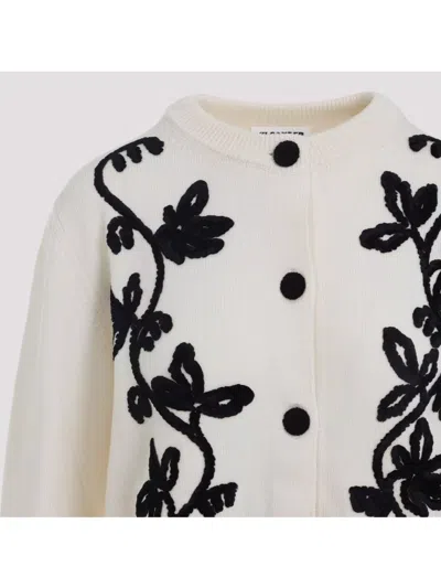 Jil Sander Cn Long Sleeves Cardigan With Velvet Embroidery Women In Neutral