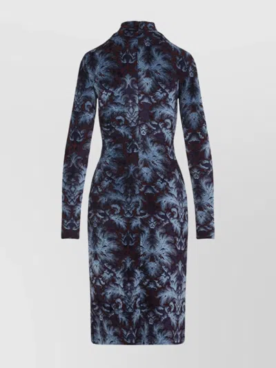 Etro All-over Pattern High-neck Midi Dress In Blue