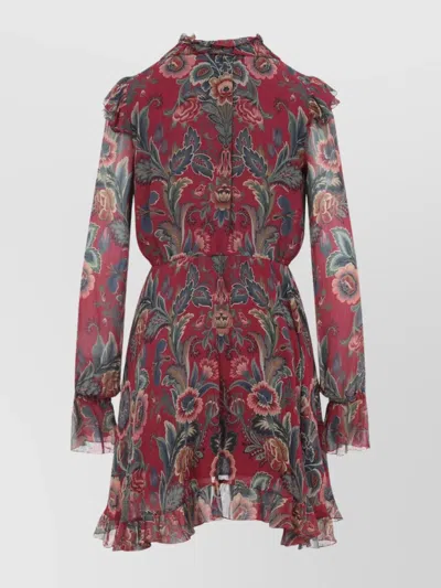 Etro High Neck Floral Print Mini Dress In Multi