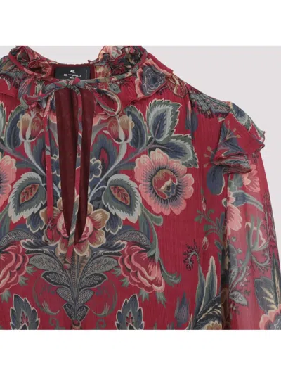Etro High Neck Floral Print Mini Dress In Multi
