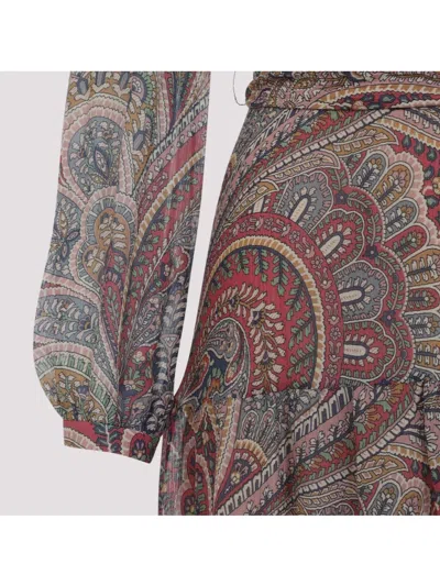 Etro Paisley Print Silk Blend Midi Dress In Multi