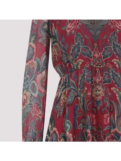 Etro High Neck Floral Print Mini Dress In Multi