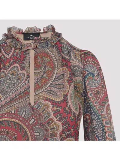 Etro Paisley Print Silk Blend Midi Dress In Multi
