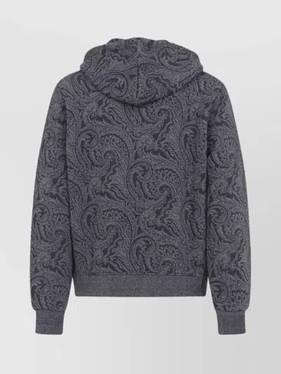 Etro Paisley Print Zip-up Hooded Sweatshirt In Gray