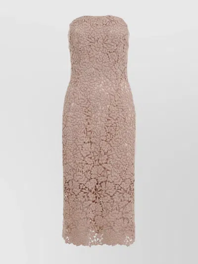 Ermanno Scervino Strapless Midi Dress With Floral Embroidery In Brown