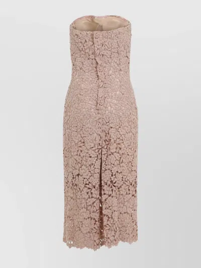 Ermanno Scervino Strapless Midi Dress With Floral Embroidery In Brown