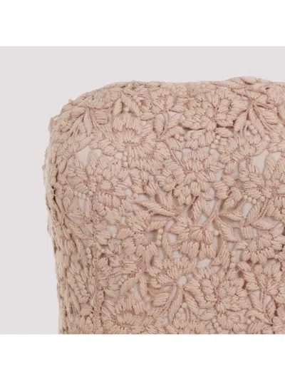 Ermanno Scervino Strapless Midi Dress With Floral Embroidery In Brown