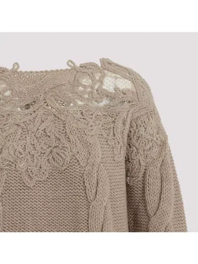 Ermanno Scervino Boat Neckline Cable Knit Pullover In Brown