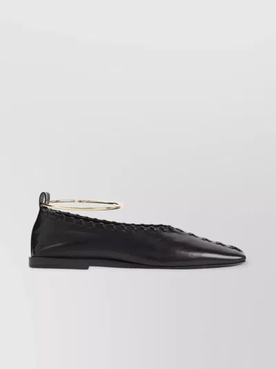 Jil Sander Ring Whipstitch-trimmed Leather Ballet Flats In Black