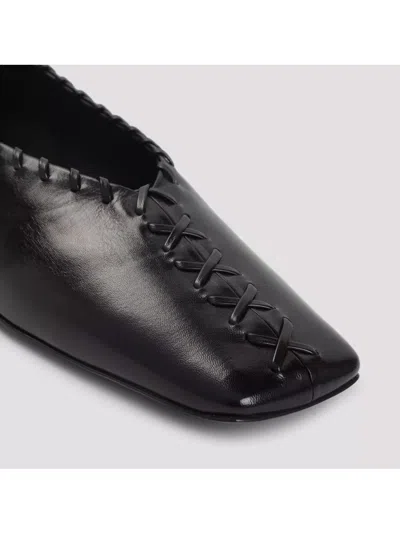 Jil Sander Ring Whipstitch-trimmed Leather Ballet Flats In Black