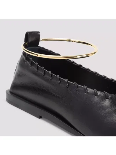 Jil Sander Ring Whipstitch-trimmed Leather Ballet Flats In Black