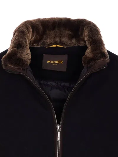 Moorer Padded Fleece Zip-up Jacket With Detachable Faux-fur Collar In Brown