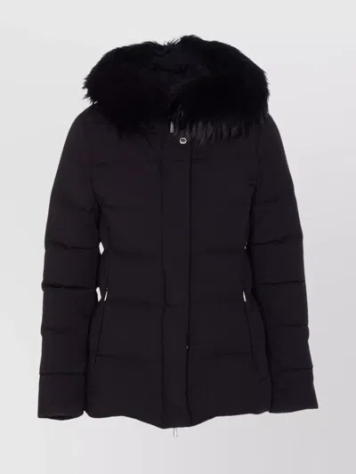 Moorer Hooded Jacket With Fur Trim And Quilted Pattern
