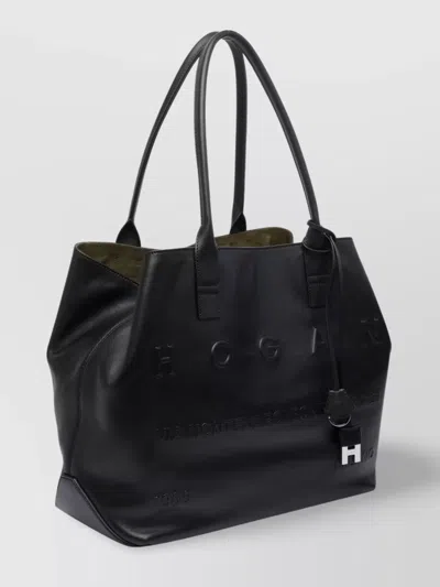 Hogan Dual Handle Metal Charm Shoulder Bag In Black