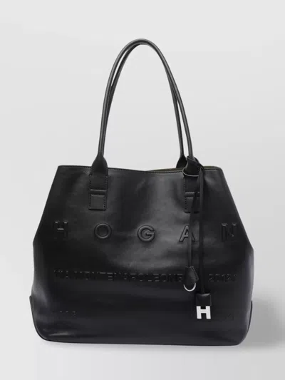 Hogan Dual Handle Metal Charm Shoulder Bag In Black
