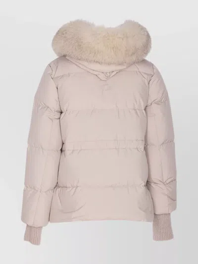 Moorer Quilted Jacket With Removable Fur Hood In Pink