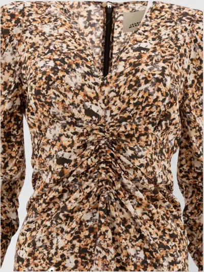 Isabel Marant Albini Printed Gathered Three-quarter Sleeve Dress