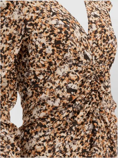 Isabel Marant Albini Printed Gathered Three-quarter Sleeve Dress