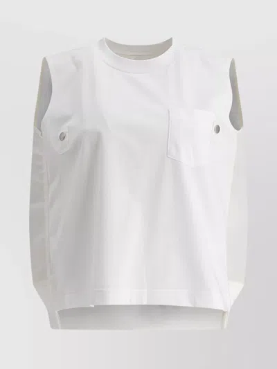 Sacai Cotton Jersey And Nylon Twill Tank Top Tops White In White