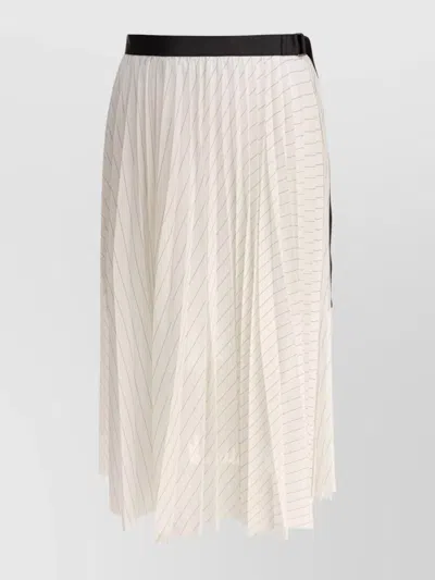 Sacai Wrap Detail Midi Length Pleated Skirt In White