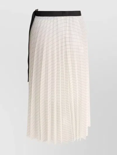 Sacai Wrap Detail Midi Length Pleated Skirt In White