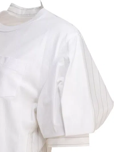 Sacai Layered T-shirt With Chest Pocket And Stripes In White