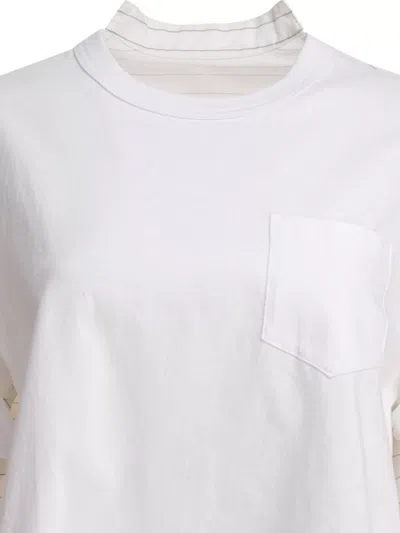 Sacai Layered T-shirt With Chest Pocket And Stripes In White