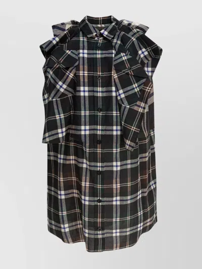 Sacai Dress Plaid Pattern Chest Pockets In Multi