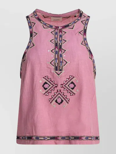 Isabel Marant Embroidered Sleeveless Tank Top In Pink