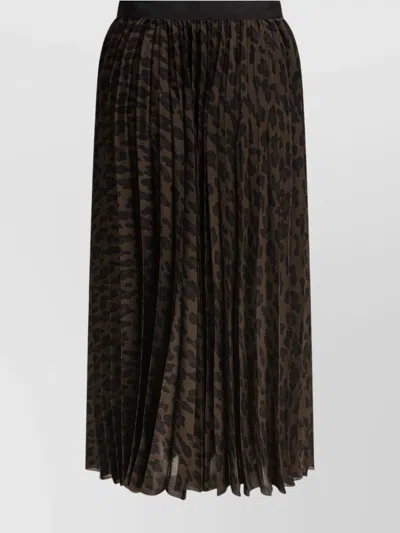 Sacai Pleated High-waisted Animal Print Midi Skirt In Black