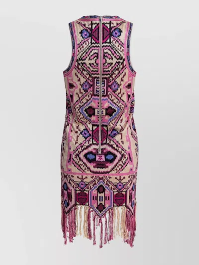 Isabel Marant Fringed Embroidered Geometric Scoop Sleeveless Dress In Multi