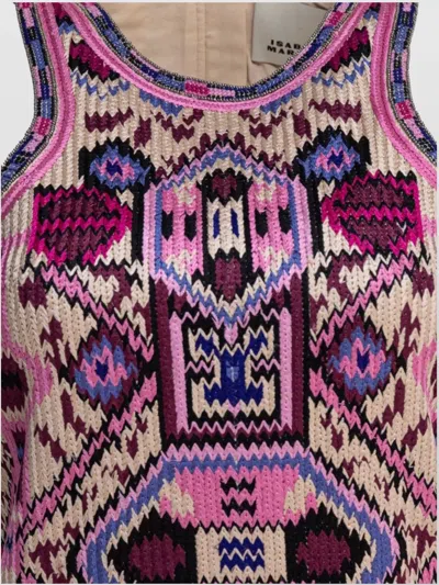 Isabel Marant Fringed Embroidered Geometric Scoop Sleeveless Dress In Multi