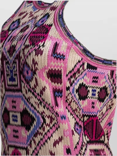 Isabel Marant Fringed Embroidered Geometric Scoop Sleeveless Dress In Multi