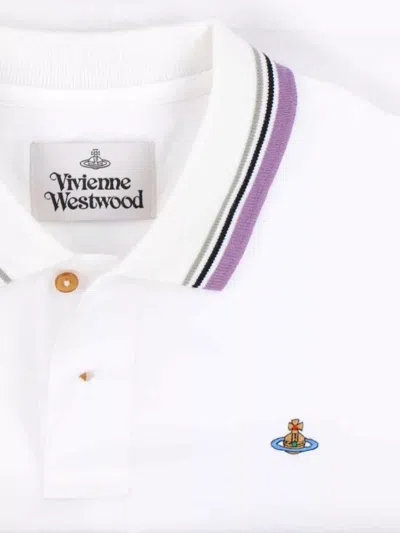 Vivienne Westwood Classic Polo With Multicolor Striped Detail In White